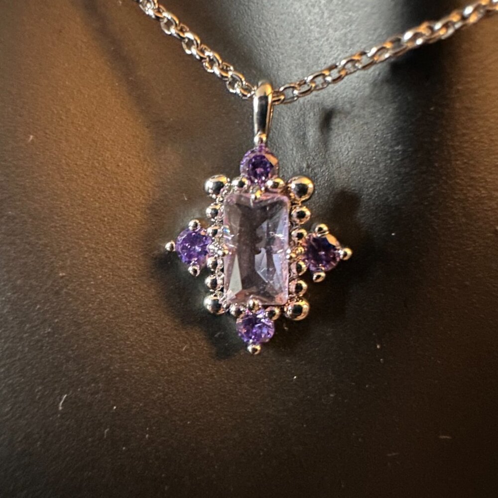 Sterling Silver Amethyst Pendant Necklace - Purple